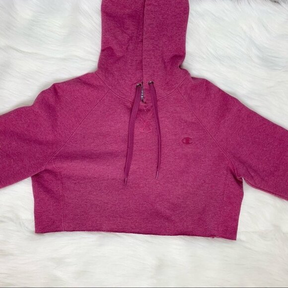 Champion Reverse Weave Sweatshirt Cropped Hoodie Sweater Raw Hem Purple Large - Picture 5 of 12
